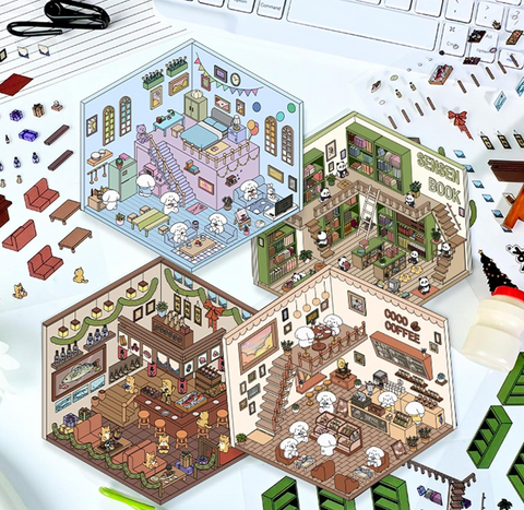 The Cat's Loft Cottage 3D Sticker Room