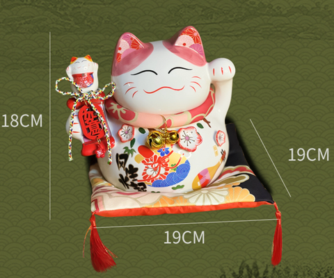 7" Ceramic Lucky Cat with Bell