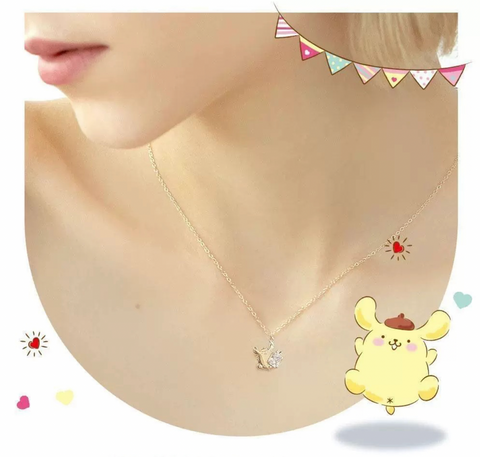 Purple Crystal Pompompurin Gold Necklace