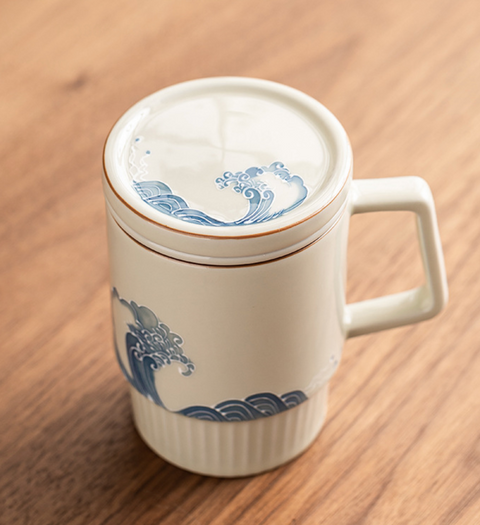 Tidel Wave Ceramic Mug with Lid 263ml