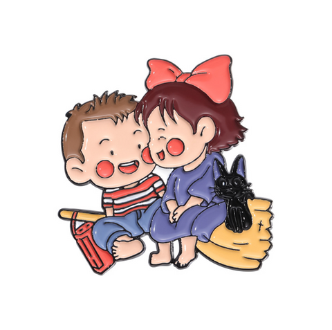 Jiji on Broom Ghibli Pin