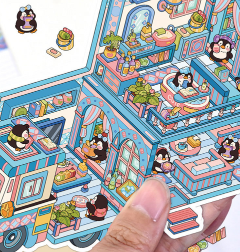 Penguin Snow RV 3D Sticker Room