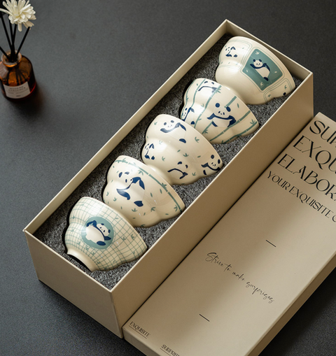 5 Set Ceramic Blue Panda Bowl