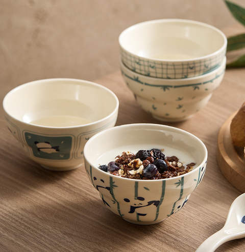 5 Set Ceramic Blue Panda Bowl