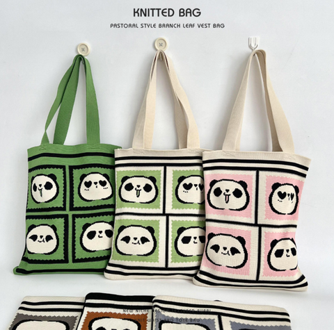 Emoji Panda Café Shoulder Knit Tote