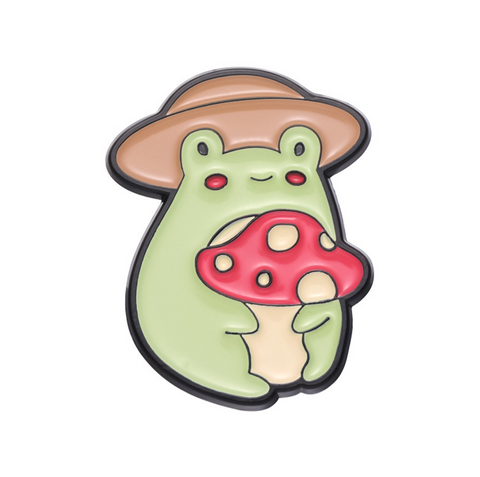 Straw Hat Mushroom Frog Pin