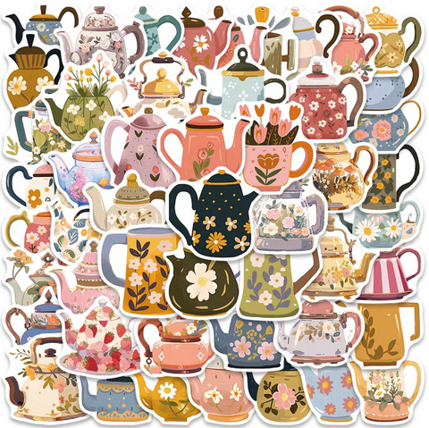 Vintage Teapot 50pc Vinyl Sticker Pack