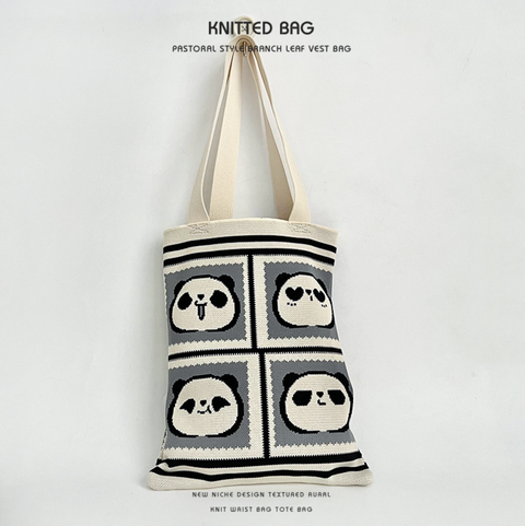 Emoji Panda Café Shoulder Knit Tote