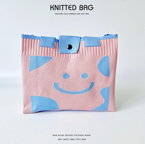 Smily Face Knitted Button Tote