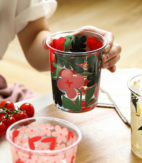 Floral Glass Lip Cup 350ml