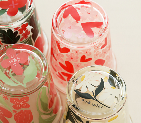 Floral Glass Lip Cup 350ml