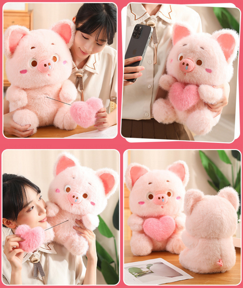 Vibrating Heart Piggy Medium Plush 30cm