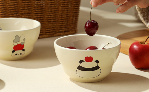 Lotus Blue Ceramic Panda Rice Bowl 410ml 5 Set