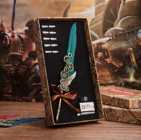 Green Feather Pen Wings 7 Piece Set