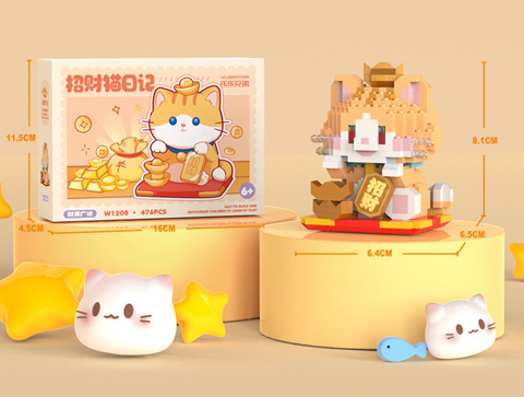 Orange Cat with Gold Coins Building Block