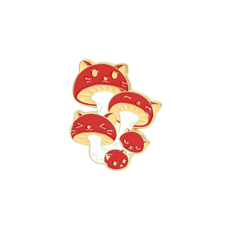 Kitty Red Mushroom Pin
