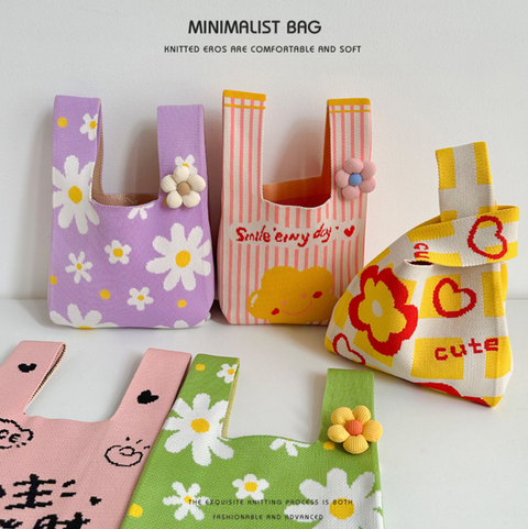 Bright Floral Knit Hand Bag