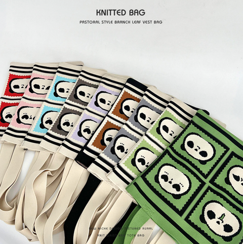 Emoji Panda Café Shoulder Knit Tote