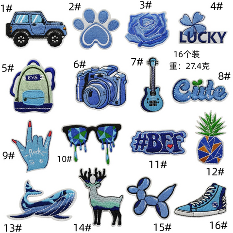 Blue Lucky Embroidered Badge Set