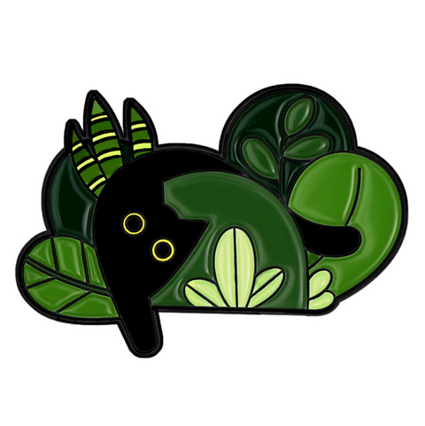 Black Cat Green Plants Pin