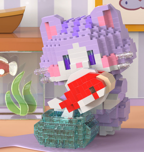 Purple Cat with Fish Building Block