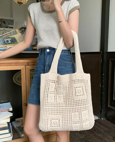 Checker Square Knit Tote