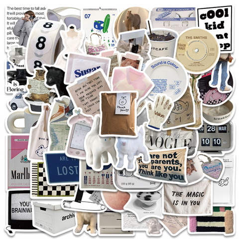 White Items PVC Sticker Pack 50pc