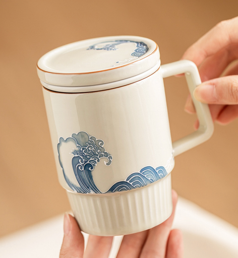 Tidel Wave Ceramic Mug with Lid 263ml