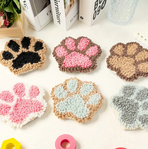 6 Set Cat Paw Carpet Coasters DIY