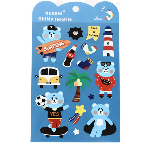Nekoni Blue Bear Holiday Stickers