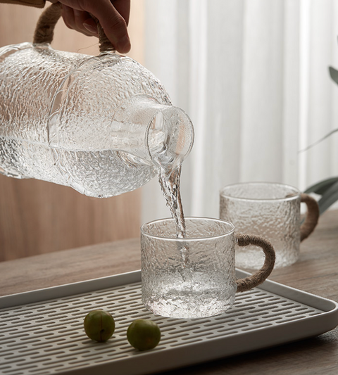 Glass Frosted Pitcher and Cup