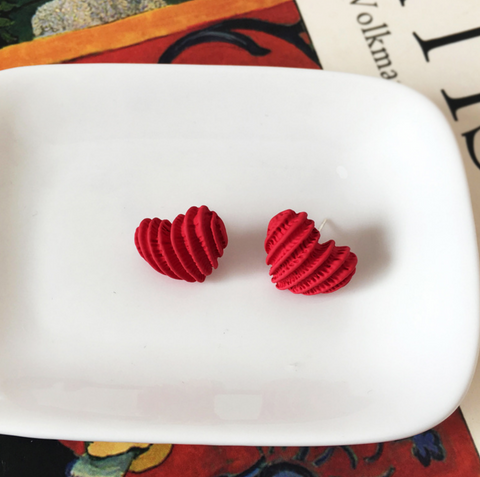 Red Knit Hearts Earring