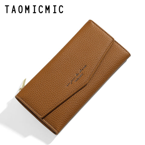 Three-Fold Leather Long Wallet