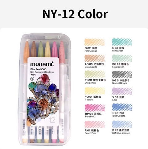 Monami Plus Pen - 12 Set Pastel Color