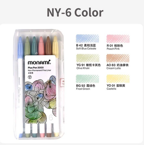 Monami Plus Pen - 6 set Pastel Color