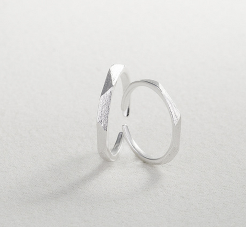 Geometric Brushed Silver Ring - Large