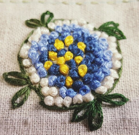 Yellow/Blue Flower Dors Embroidery
