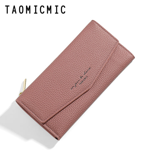 Three-Fold Leather Long Wallet