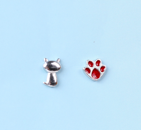 Cat and Red Paw Earring