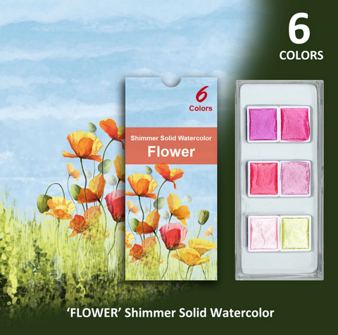 Flower Shimmer Solid Watercolor 6 set
