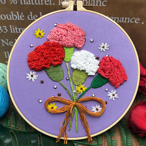 Red Carnations on Purple 20cm Embroidery